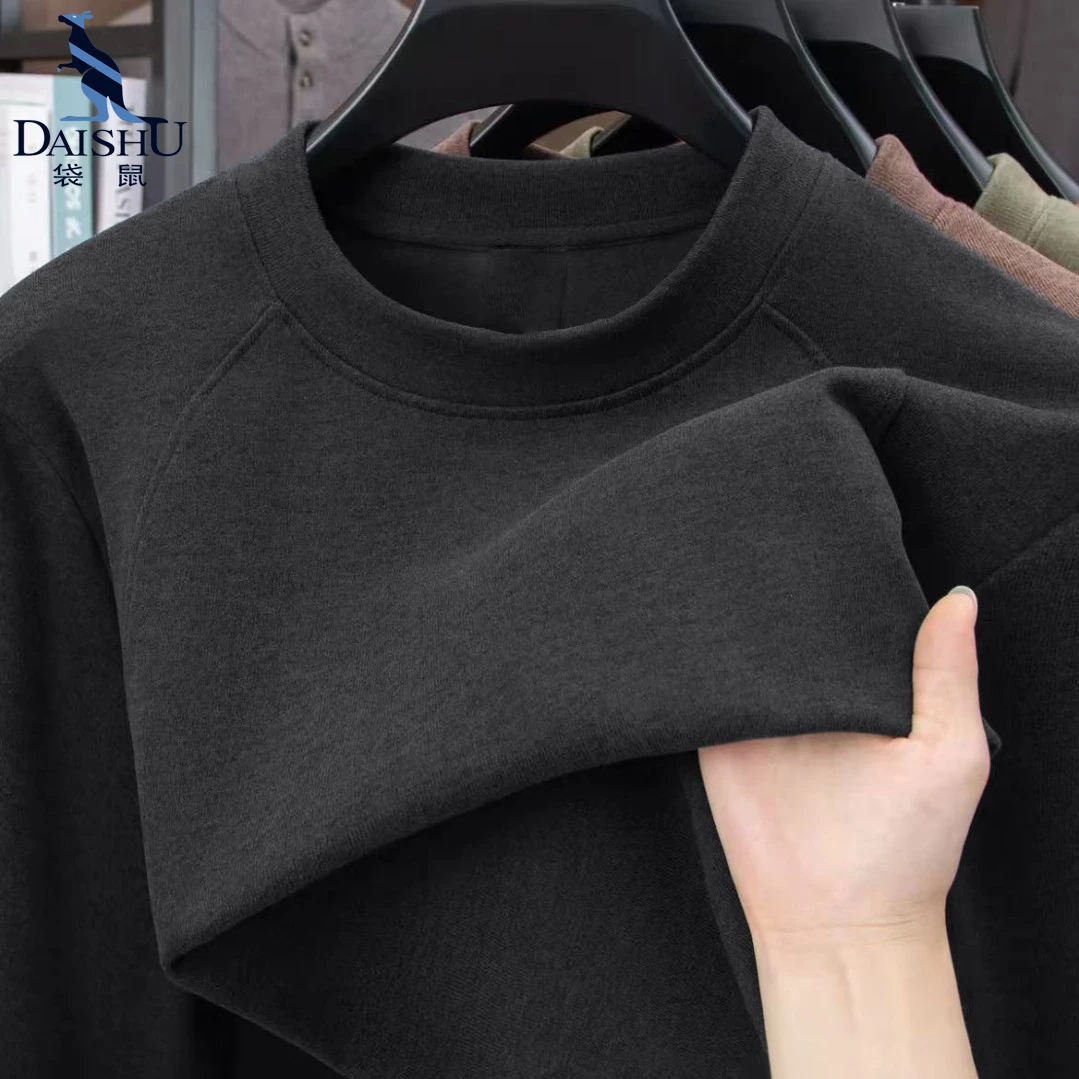 袋鼠德绒圆领秋冬季新款男士卫衣圆领德绒长袖t恤保暖德绒