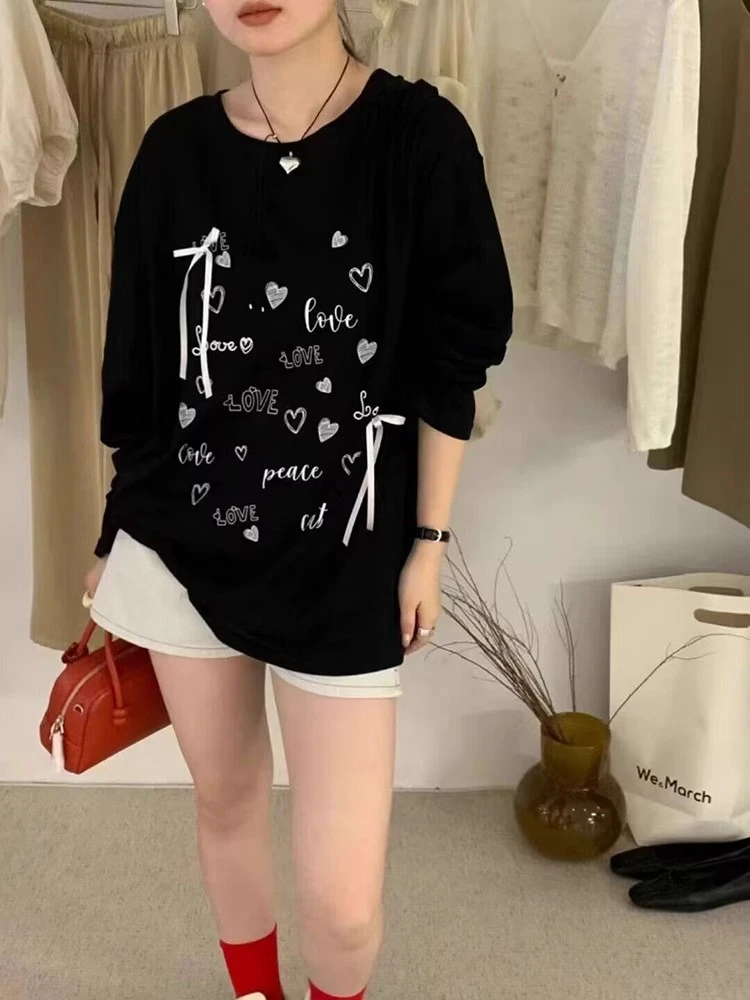 杨幂同款夏季新款潮笑脸印花黑色t恤女纯棉短袖甜美出行港风上衣