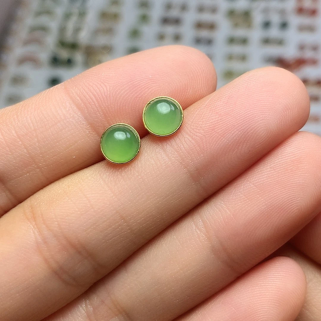 银S925镀金镶嵌和田玉（碧玉）耳饰
