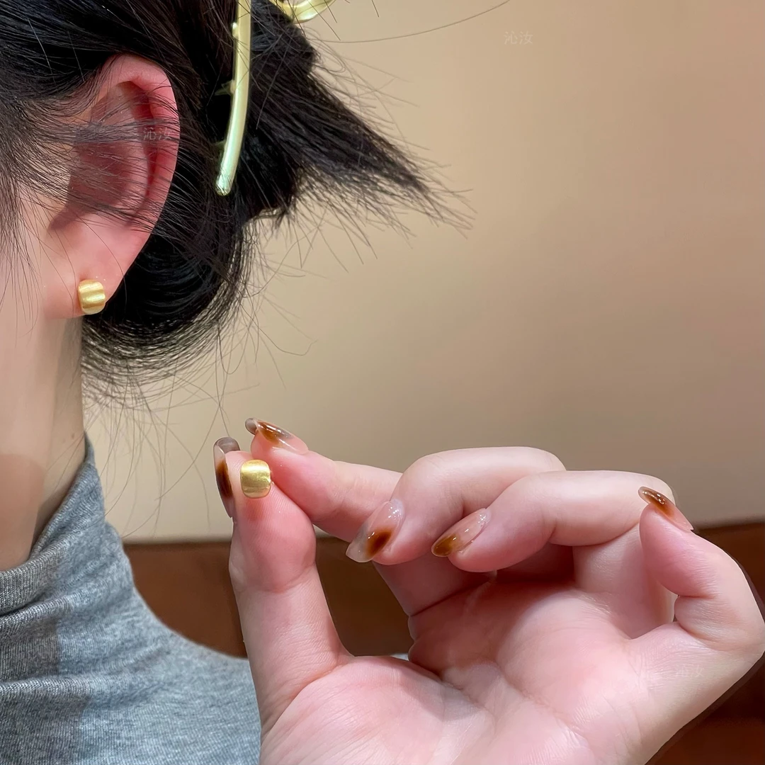 【沁汝饰品】FQ769金色拉丝简约耳钉百搭时尚轻奢