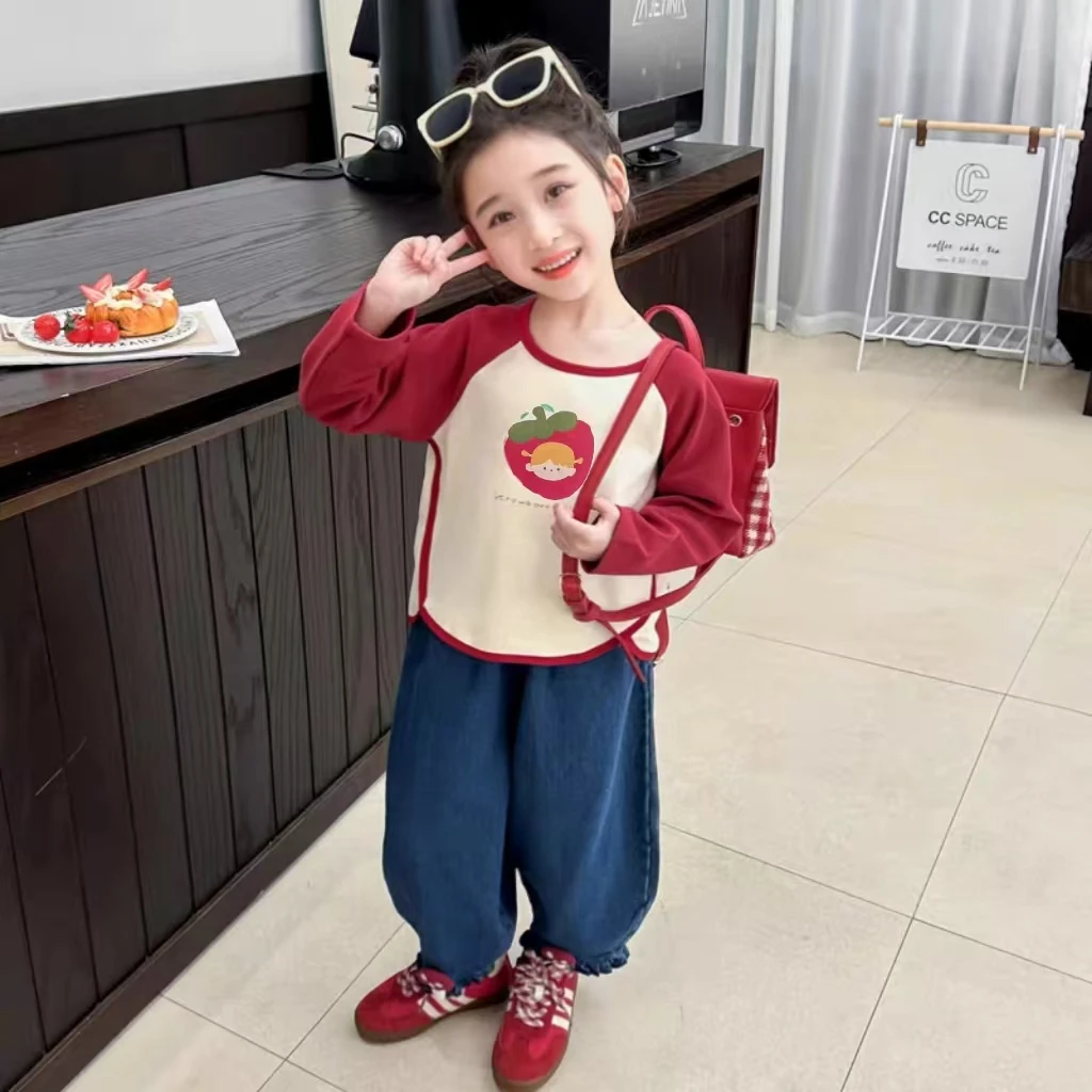 52003女童套装春秋2025新款儿童洋气长袖时髦休闲牛仔裤两件套