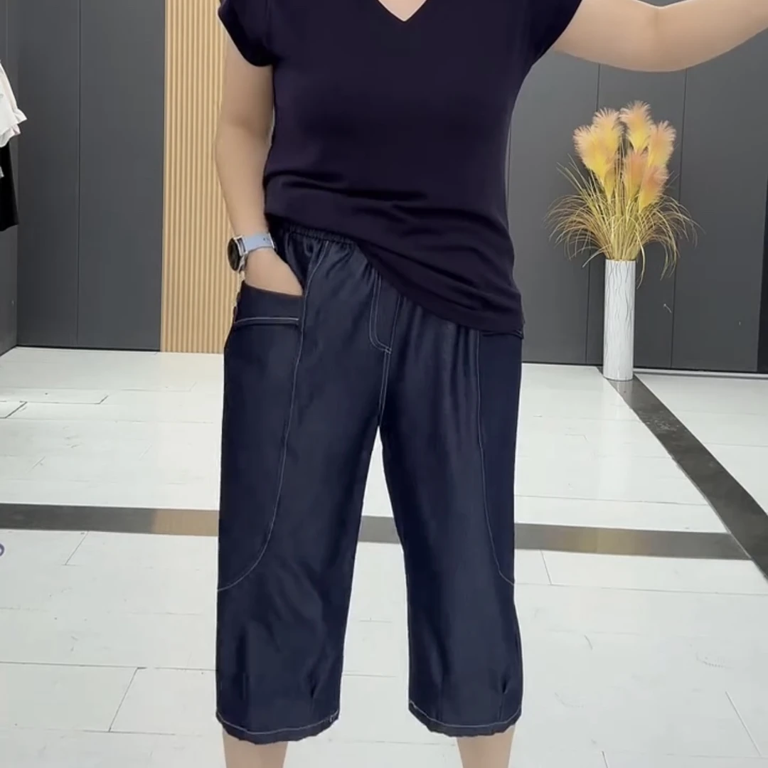 1893*大码时尚夏季女士薄款哈伦松紧高腰舒适百搭简约潮流短裤