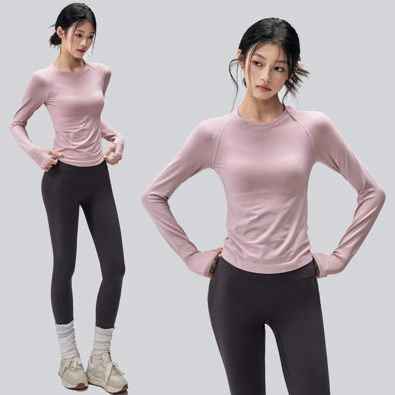 裸感瑜伽服女高弹速干透气跑步运动上衣修身显瘦普拉提健身T恤