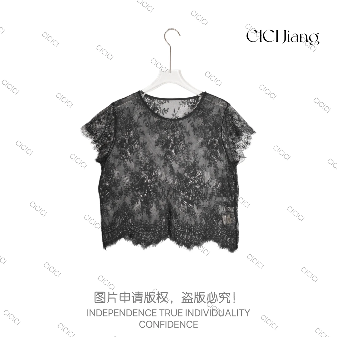 【TomoTo】柔雾蕾丝衫 夏季短款蕾丝叠穿罩衫打底衫上衣 C25T16105