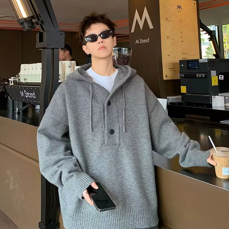 秋冬季cleanfit连帽毛衣男美式慵懒复古百搭休闲宽松套头帽衫外套