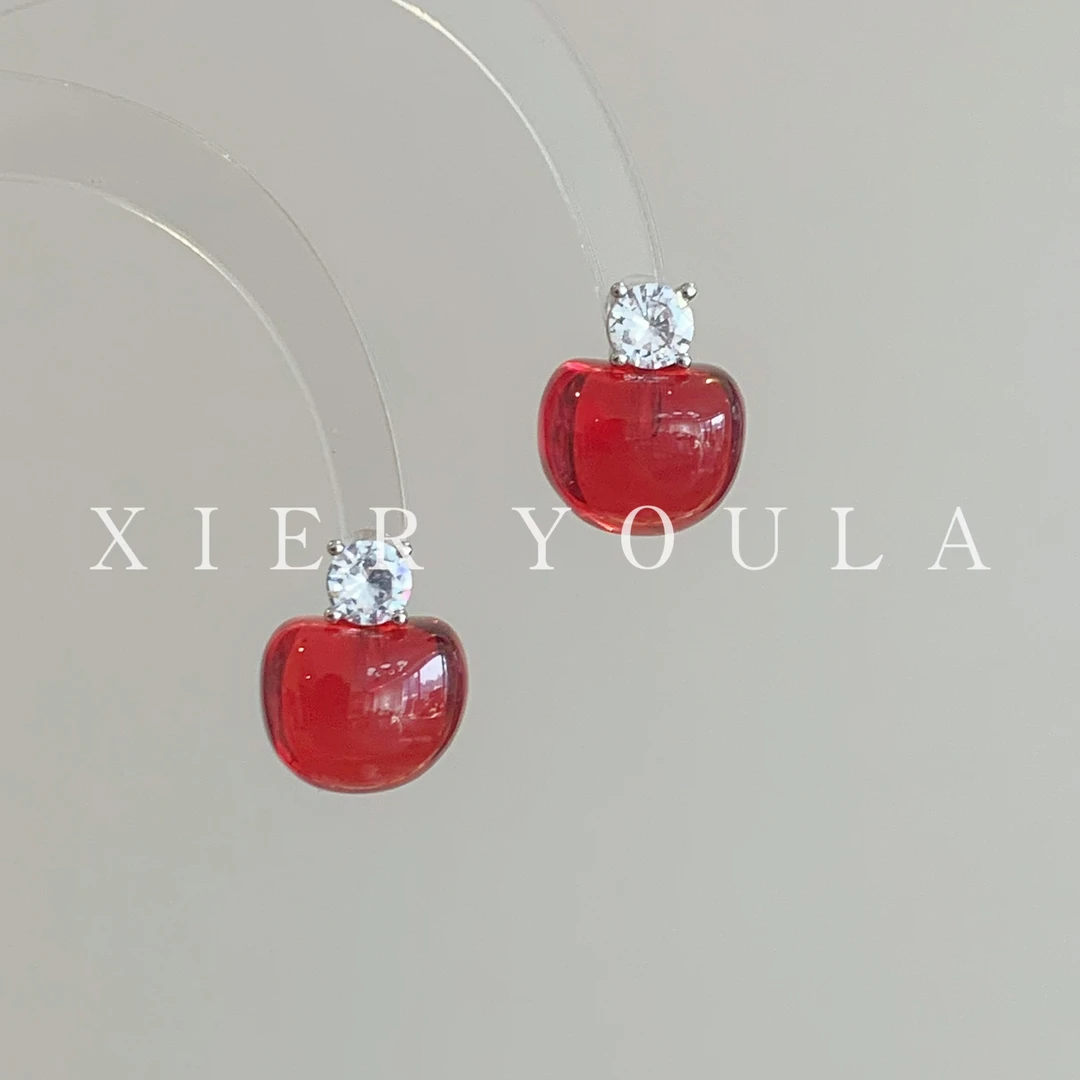 铜合金树脂耳饰 【喜儿ula】3-8-3小众清澈苹果气质复古精致耳钉