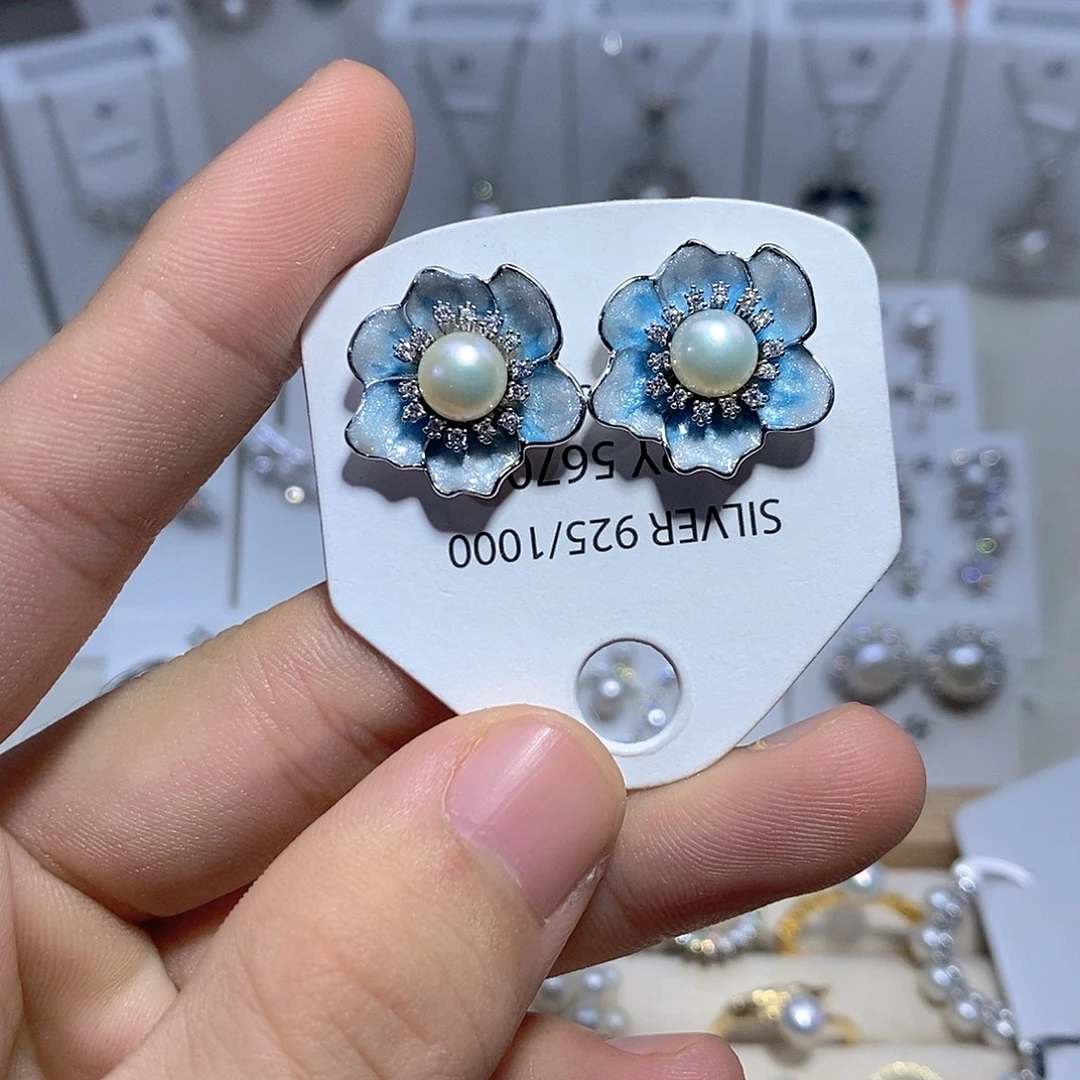 银S925镶嵌淡水珍珠耳饰