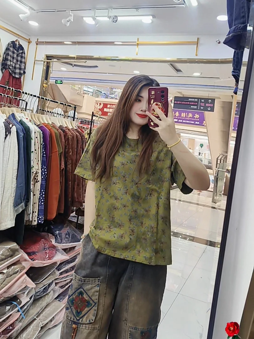 新款炒色复古纯棉T恤宽松休闲大码时尚