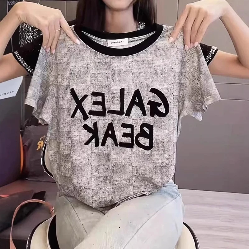 宽松设计感小众上衣2025夏季新款胖mm大码欧货撞色字母短袖T恤女