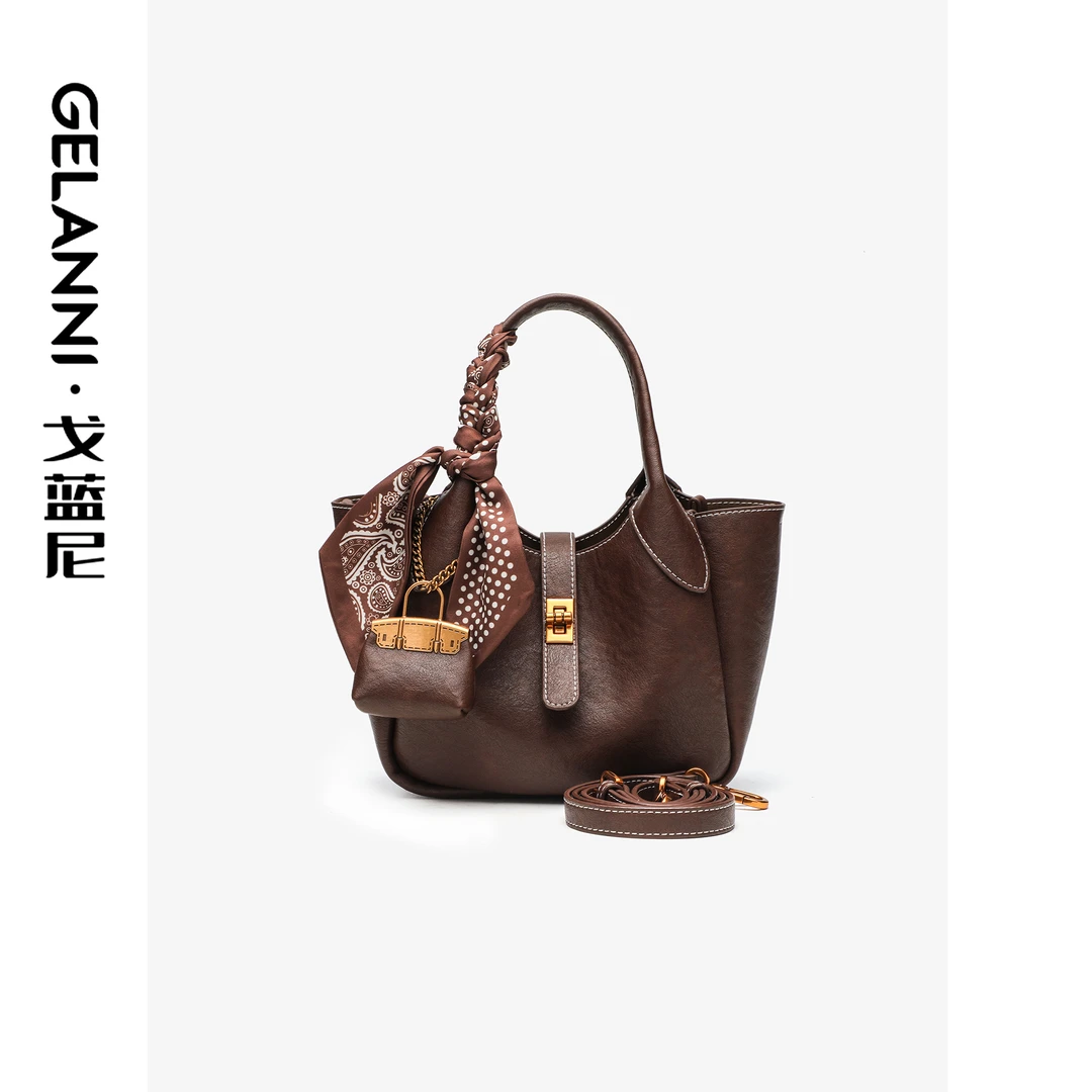 GELANNI复古植鞣吊坠菜篮子包