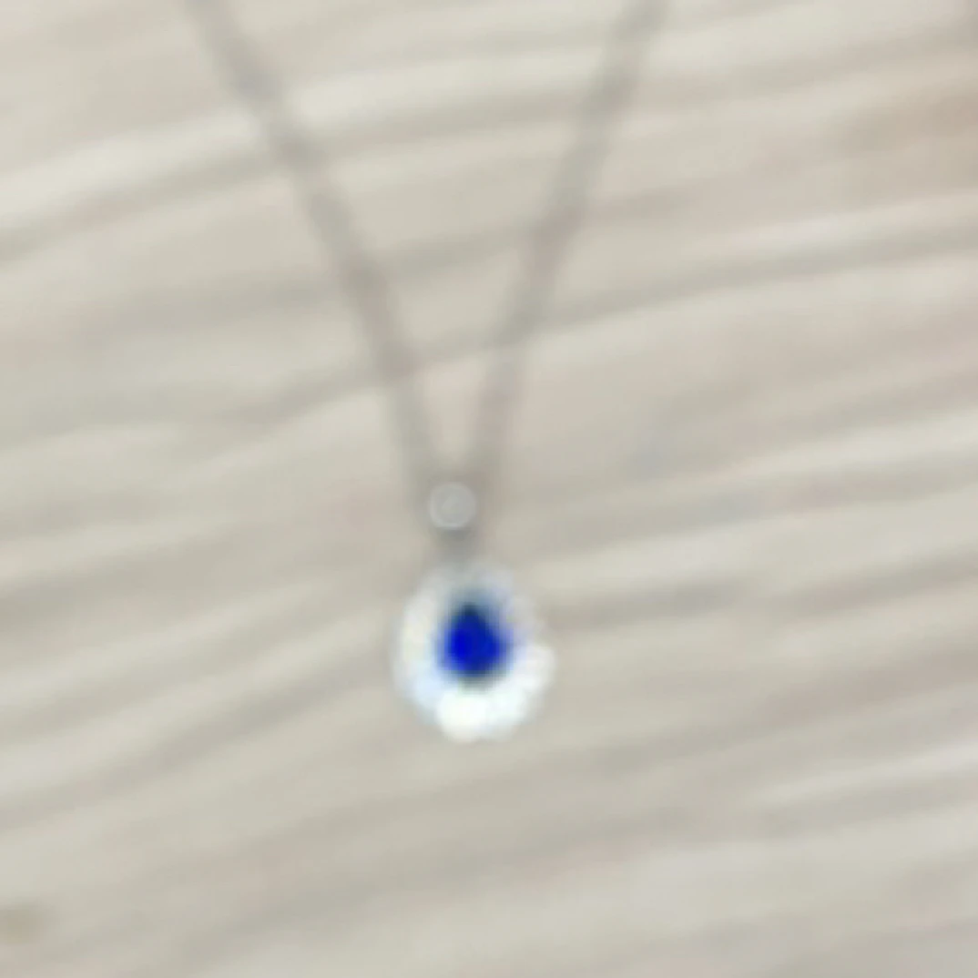 铜合金项链 23773 镶嵌蓝石水滴项链 银色底