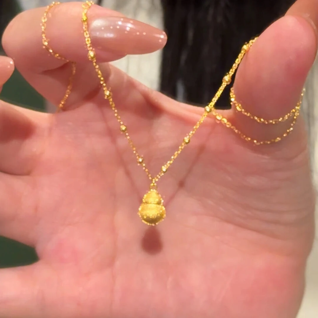 卡柒 铜合金项链 新中式金色拉丝葫芦项链女复古轻奢高级感锁骨链