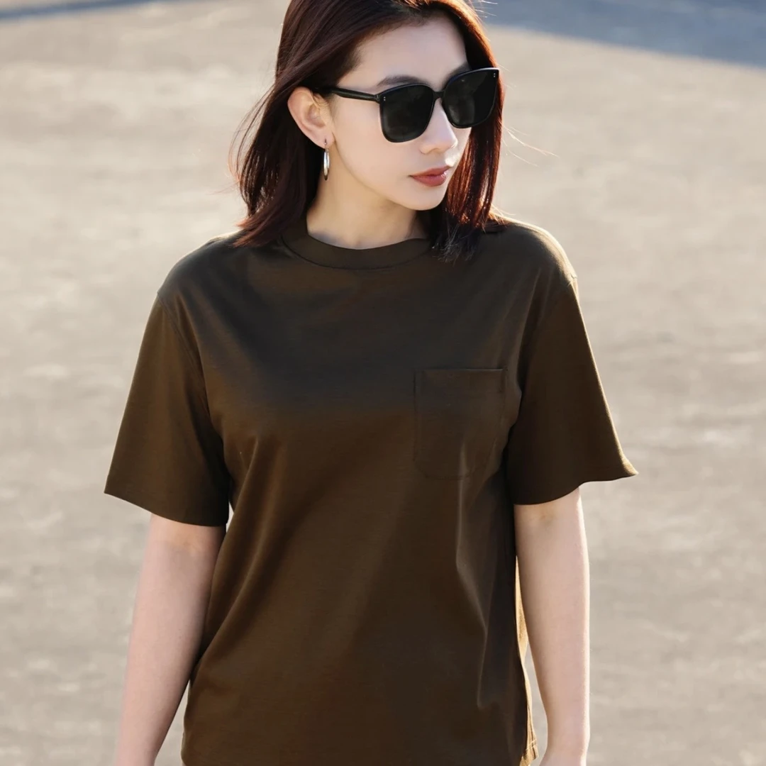 阿玛施AMASS新款女装时尚质感简约基础百搭宽松圆领短袖T恤530102