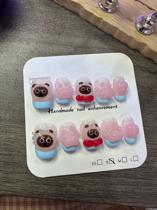 纯手工可爱风星之卡比粉色系小短甲穿戴式美甲甲片