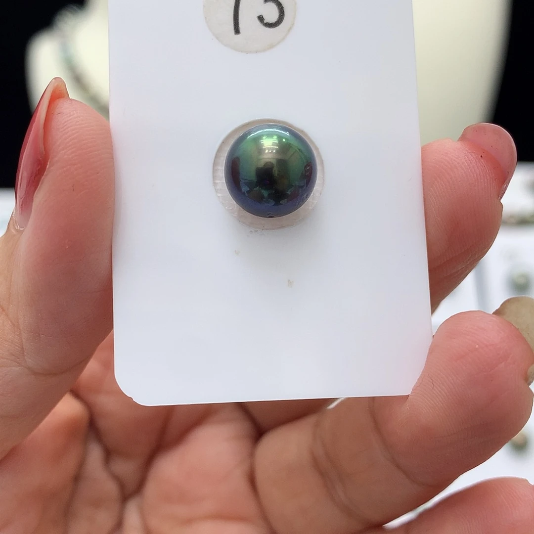 未镶嵌裸珠定制海水珍珠9.7mm极光孔雀绿大溪地