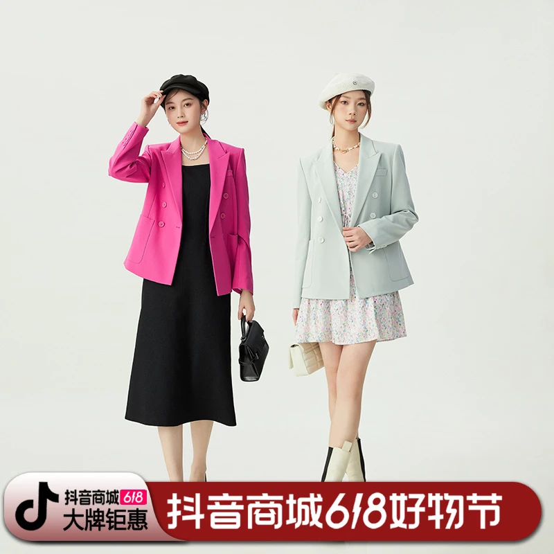 哥弟 简约气场通勤双排扣翻领气质时尚设计感1400745西装外套