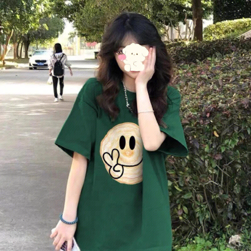 韩版时尚可爱笑脸印花短袖T恤女夏季宽松显瘦百搭情侣中长款上衣