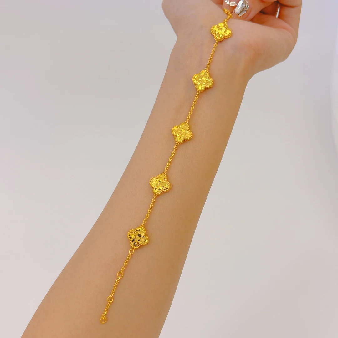 【禧丰金】足金999 碎碎冰四叶草黄金手链 多样性发一！