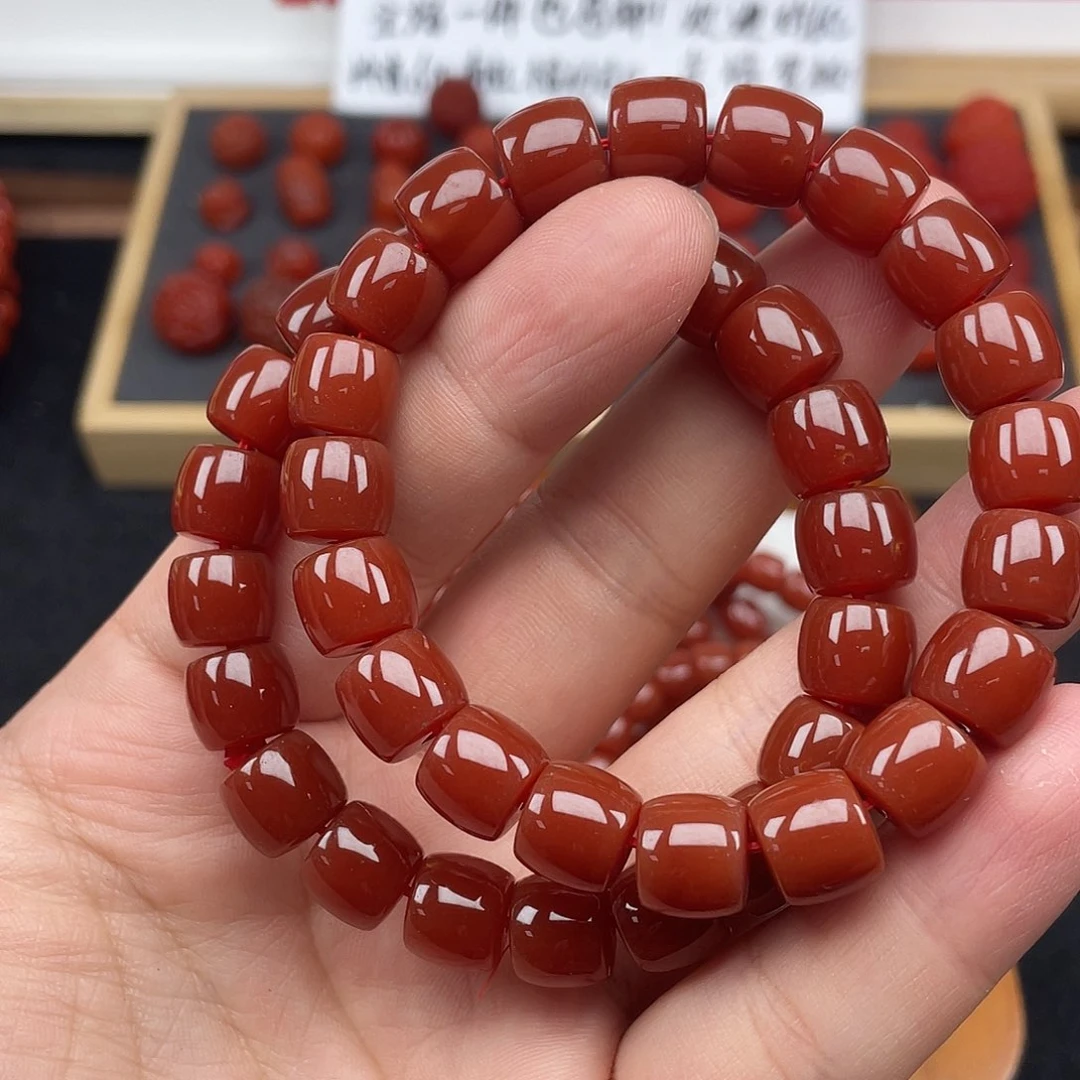 南红玛瑙50号瓦西牛血红卡10直切手链未镶嵌