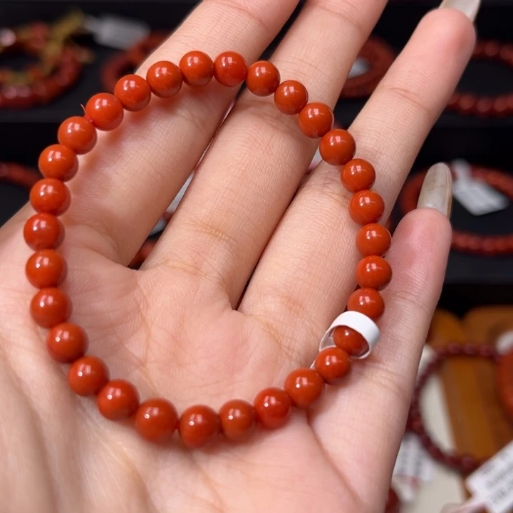 南红玛瑙未镶嵌手链满肉柿子红5.5+mm