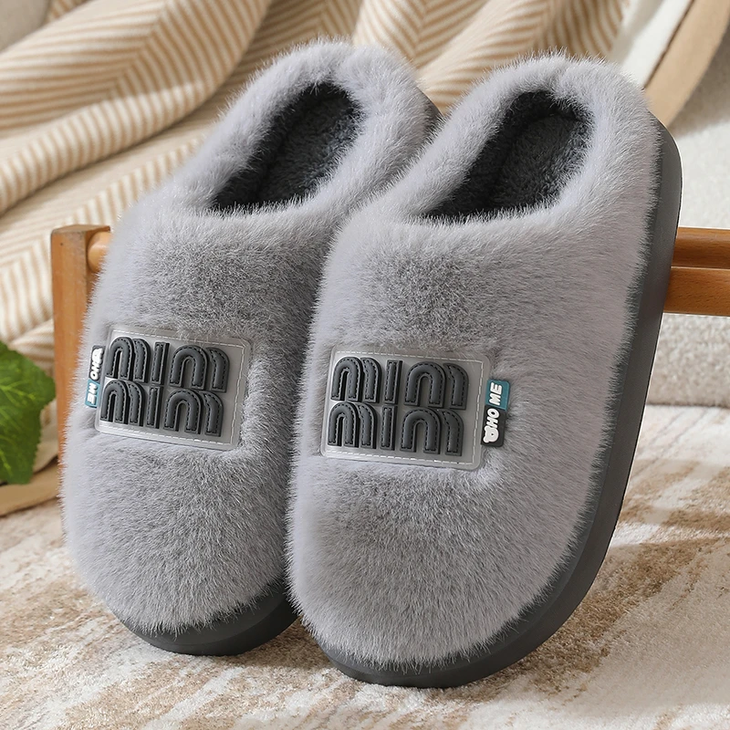男士棉拖鞋冬天室内居家用舒适防滑厚底加绒保暖女款情侣毛绒拖鞋