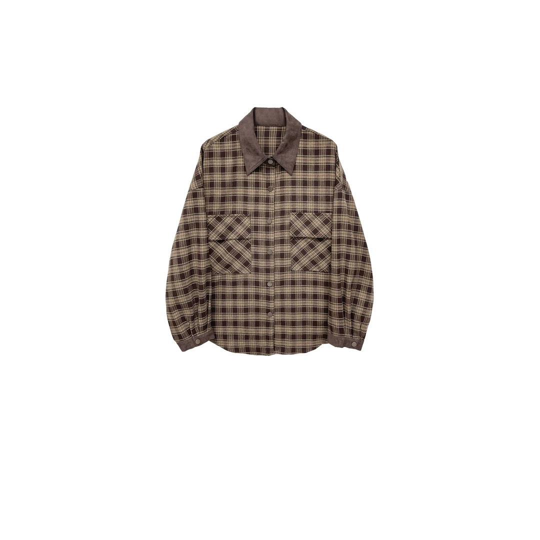 【亚楠本楠】红咖格◆复古咖格加厚羊毛衬衫外套9106