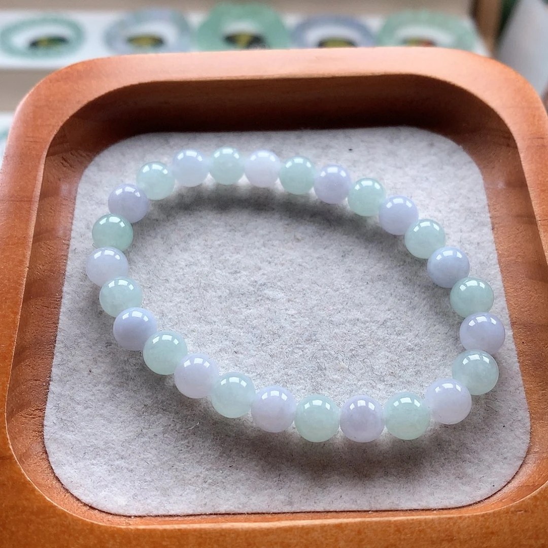 翡翠未镶嵌手串春彩7.0