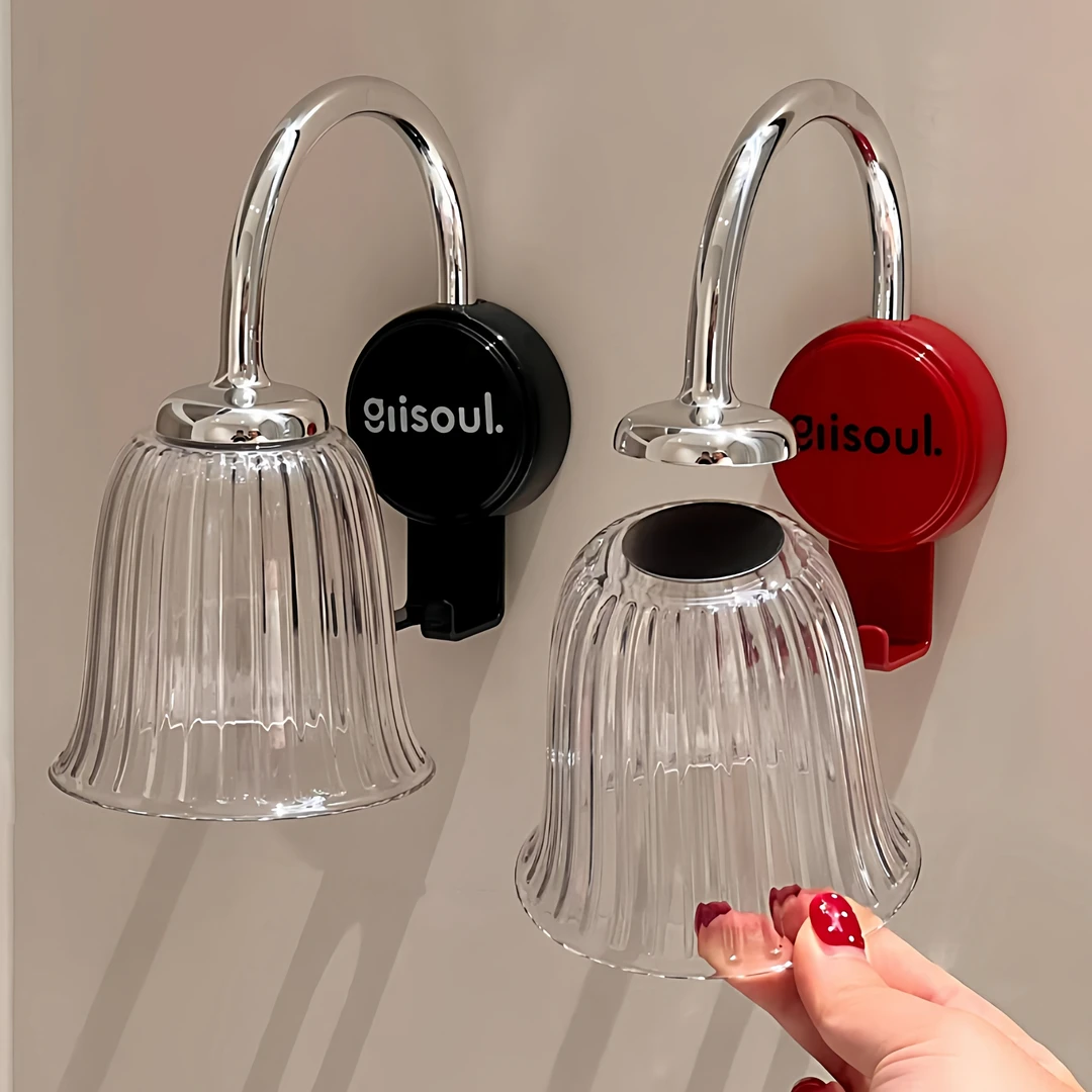 卫生间牙刷杯子一体置物架壁挂式免打孔倒挂磁吸沥水防尘通风速干