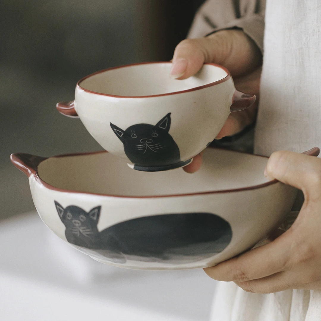 泽滕家餐具高颜值哑光卡通有趣可爱的双耳甜品燕麦沙拉甜品早餐碗