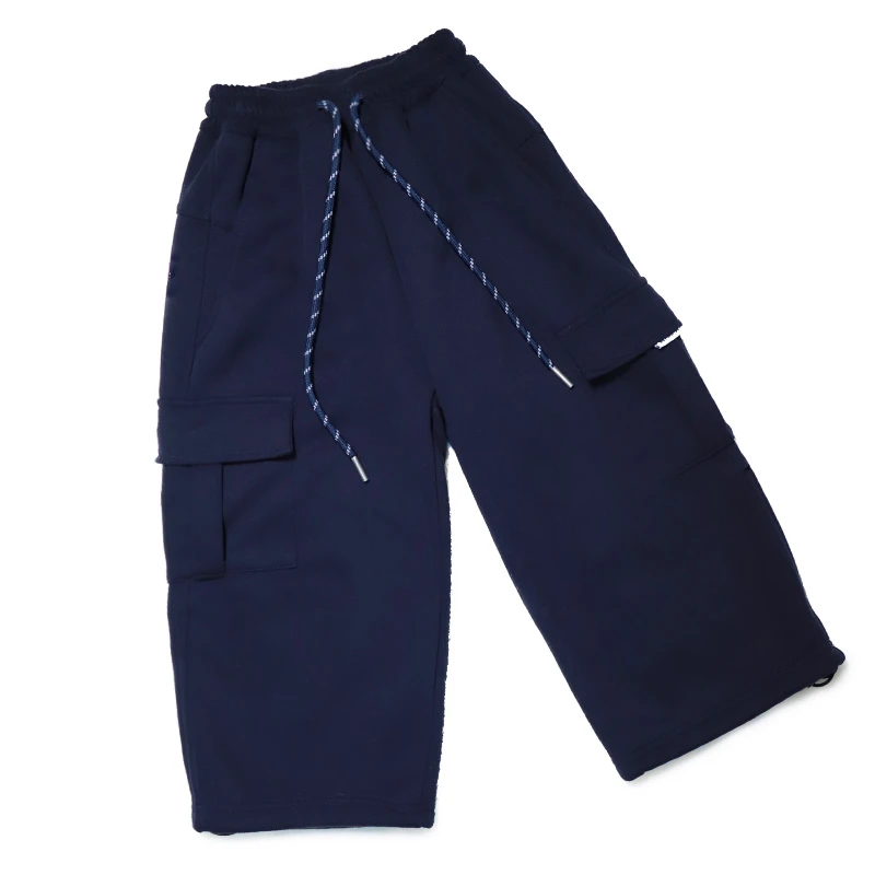 儿童加绒卫裤时尚潮童工装长裤休闲裤蓝色灰色直筒宽松中大童