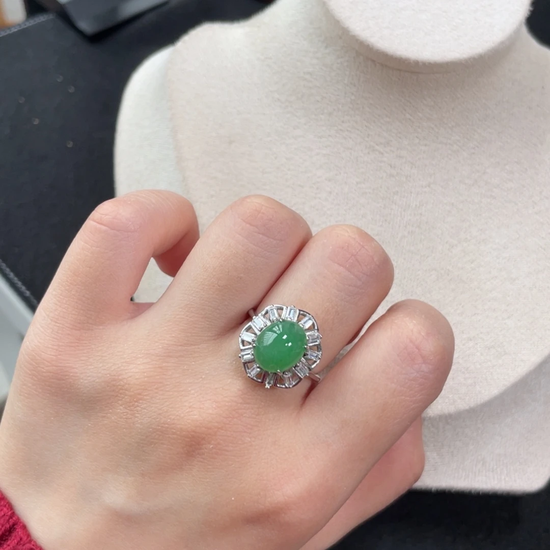 翡翠戒指银S925镶嵌24888