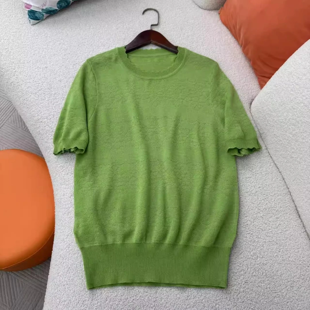 夏女短袖套头针织上衣甜美短款针织衫