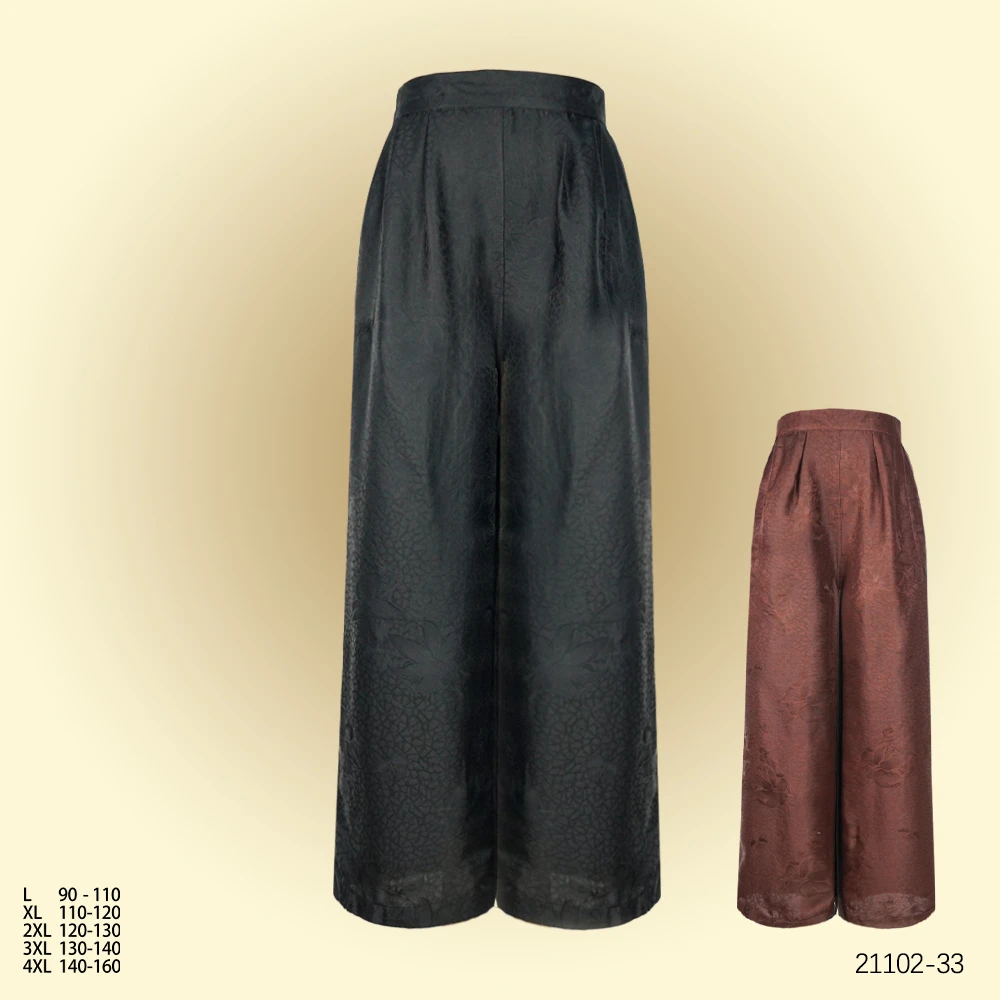XN2025初秋新款女时尚优雅国风中式满萝直筒休闲裤子21102-33