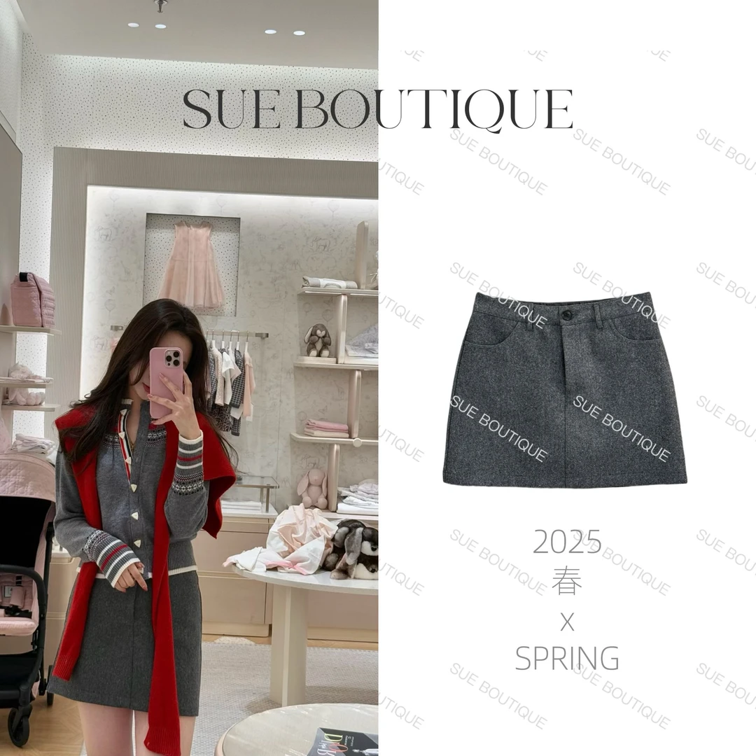 【 SUE 】金秘书麻灰色铅笔半裙