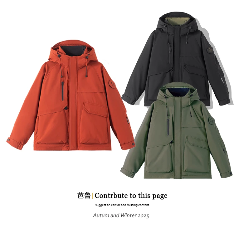 【反季特卖】90白鸭绒工装连帽羽绒服情侣短款时尚百搭休闲保暖外套