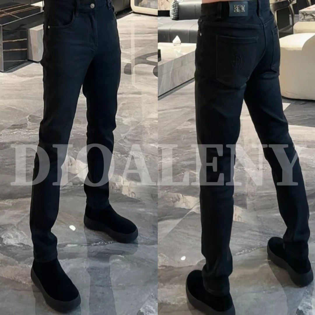 【帅老板】85735冬季轻奢男士灰牛牛仔修身微锥小脚牛仔裤