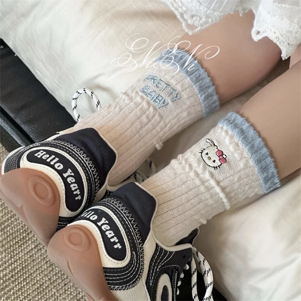 早秋女生中筒棉袜可爱学院风卡通腊肠狗图案百搭