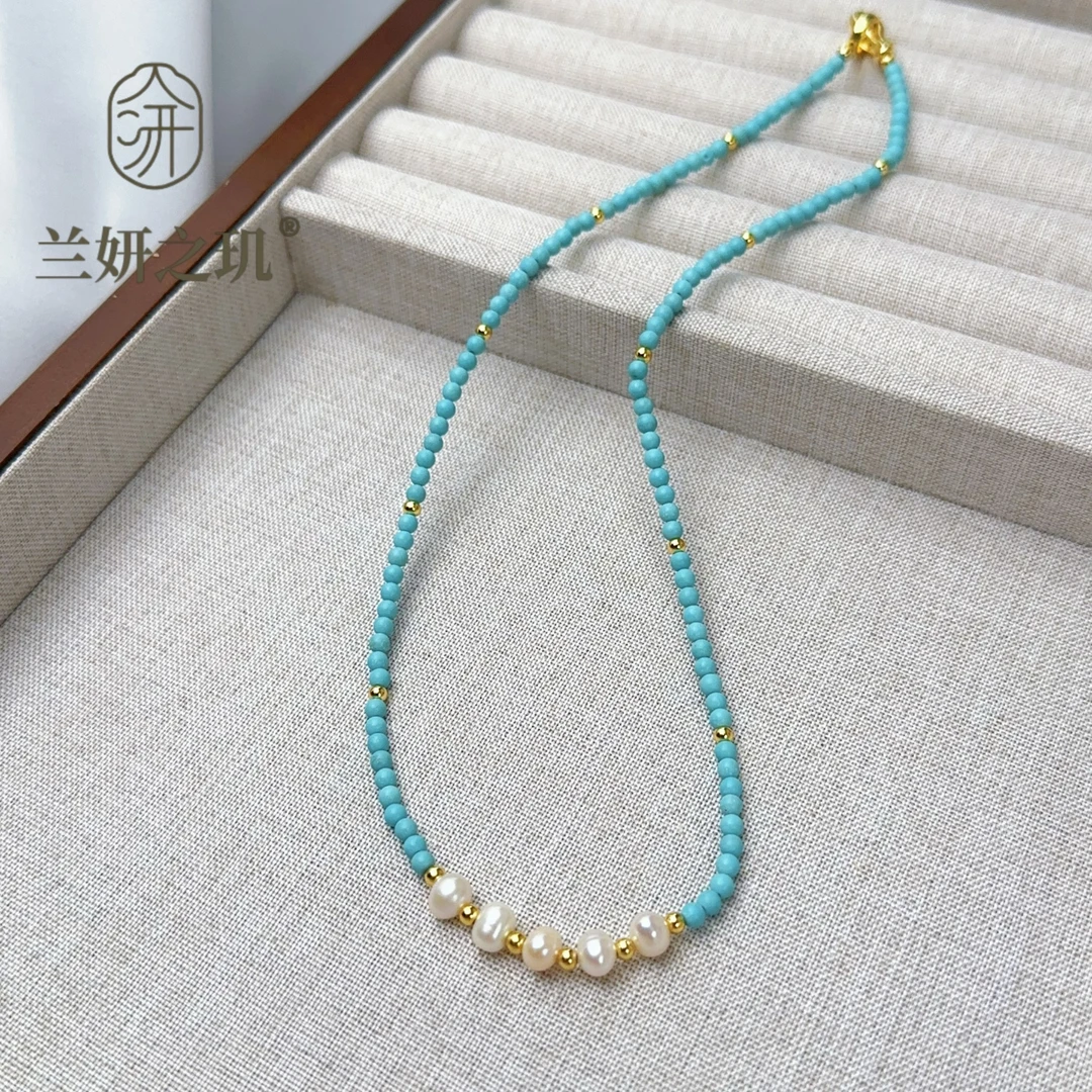淡水珍珠 绿松石珍珠项链+绿松石吊坠项链 新中式双层叠戴 8917