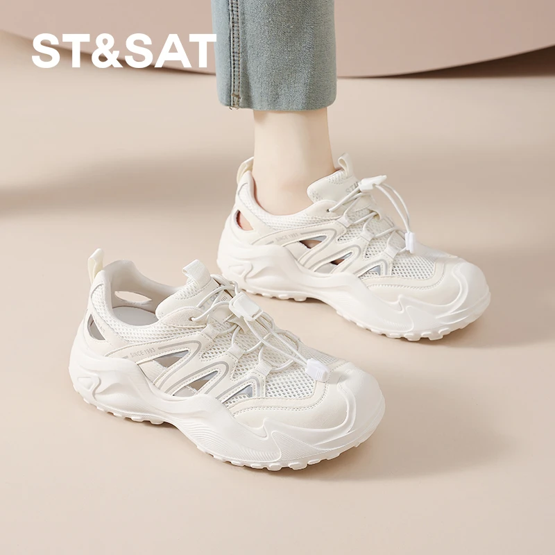 星期六镂空厚底凉鞋女款2025新款夏季薄款网面透气户外登山老爹鞋