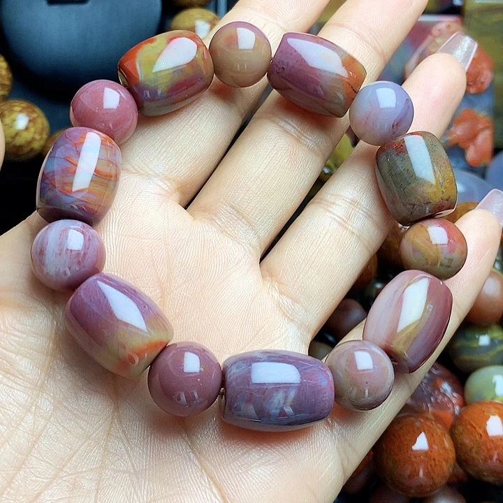 溯***苒硅化玉未镶嵌手串七彩树化玉手串