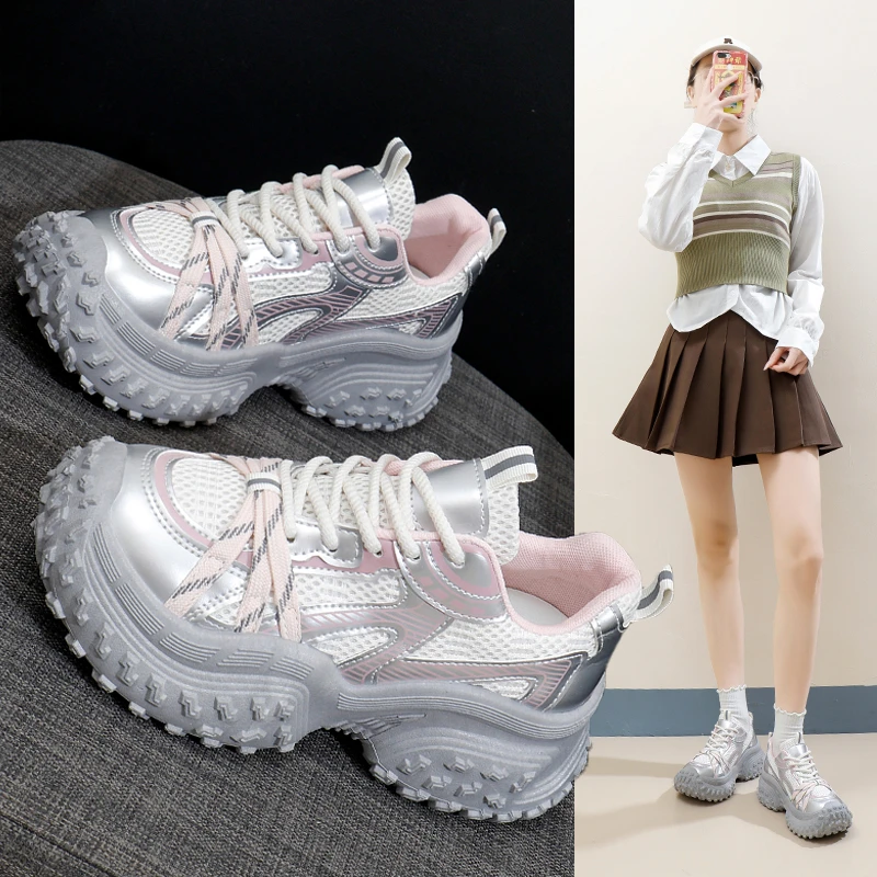厚底老爹鞋女款2025春季新款休闲复古百搭增高跑步防滑运动鞋女潮