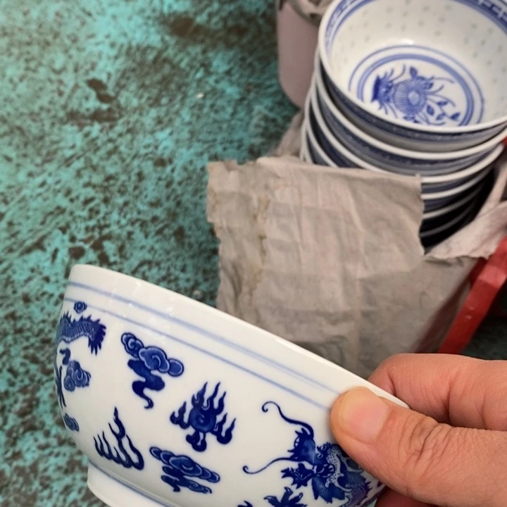 盖碗陶瓷青花双龙5.5寸碗