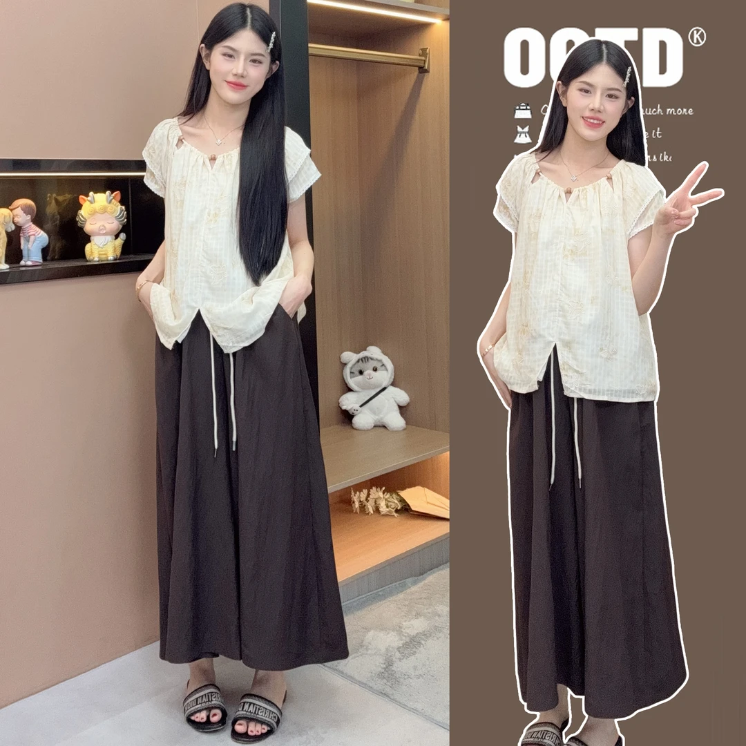 【安安】孕妇装夏季洋气韩版上衣+阔腿裤休闲时尚孕妇裤子夏装减龄
