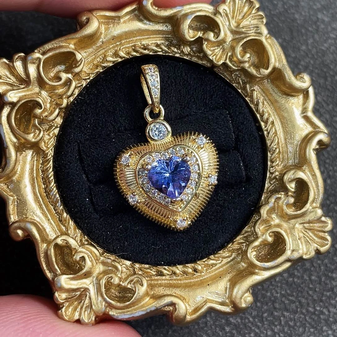 颈饰坦桑石银S925镀金镶嵌