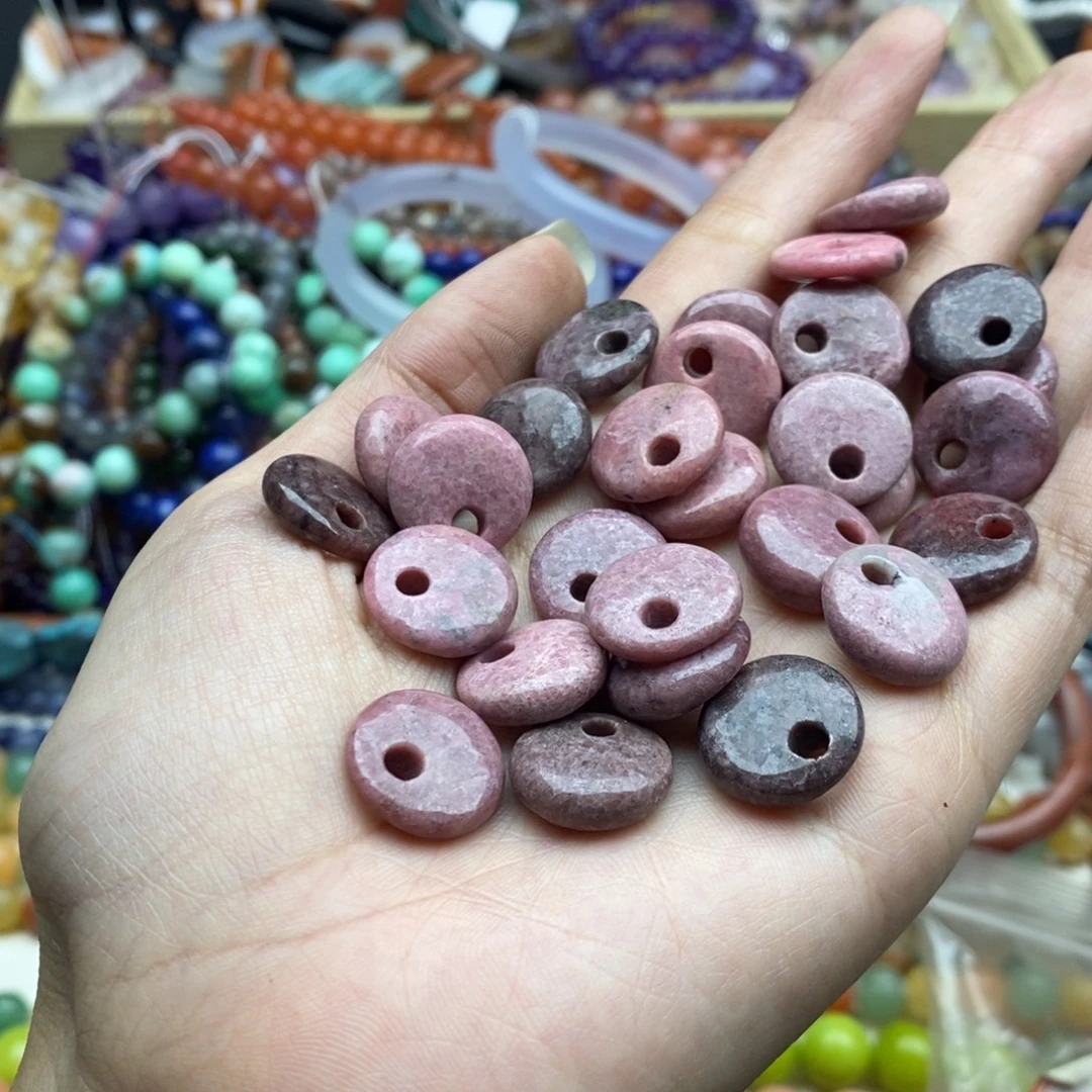 玛瑙/玉髓未镶嵌珠宝半成品五个装纯天然老矿蔷薇石15mm公主扣