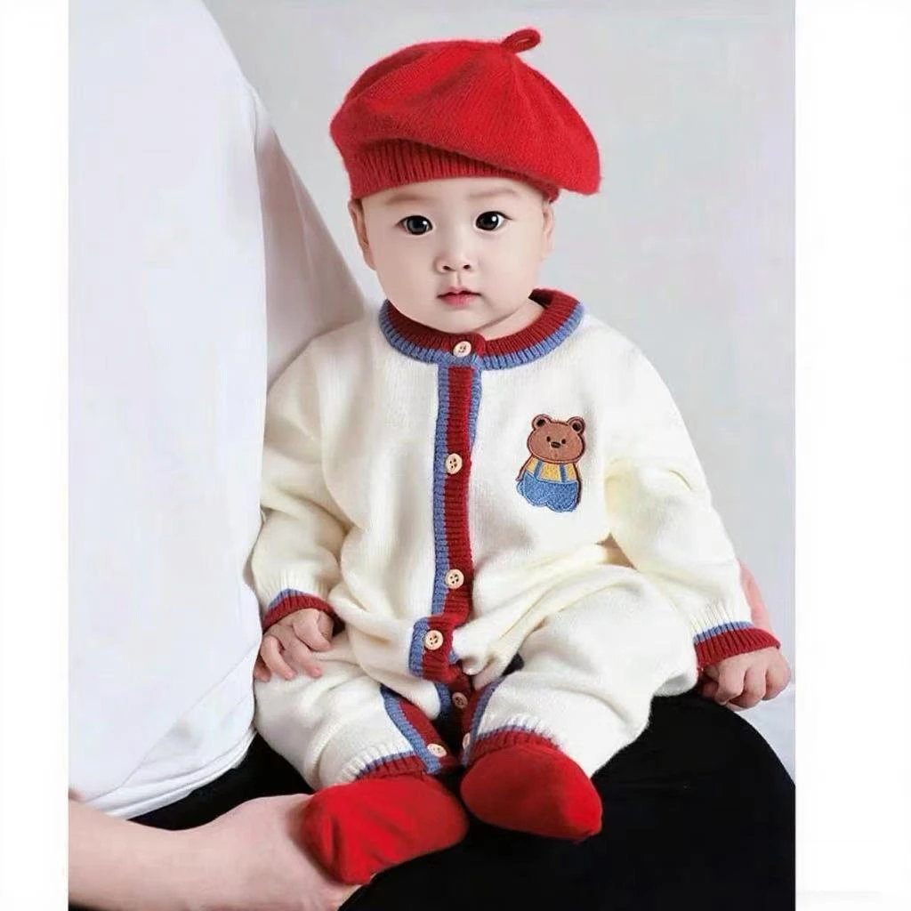 2025新款婴儿连体衣春秋爆款连身衣婴幼儿爬爬服小熊针织春秋毛衣