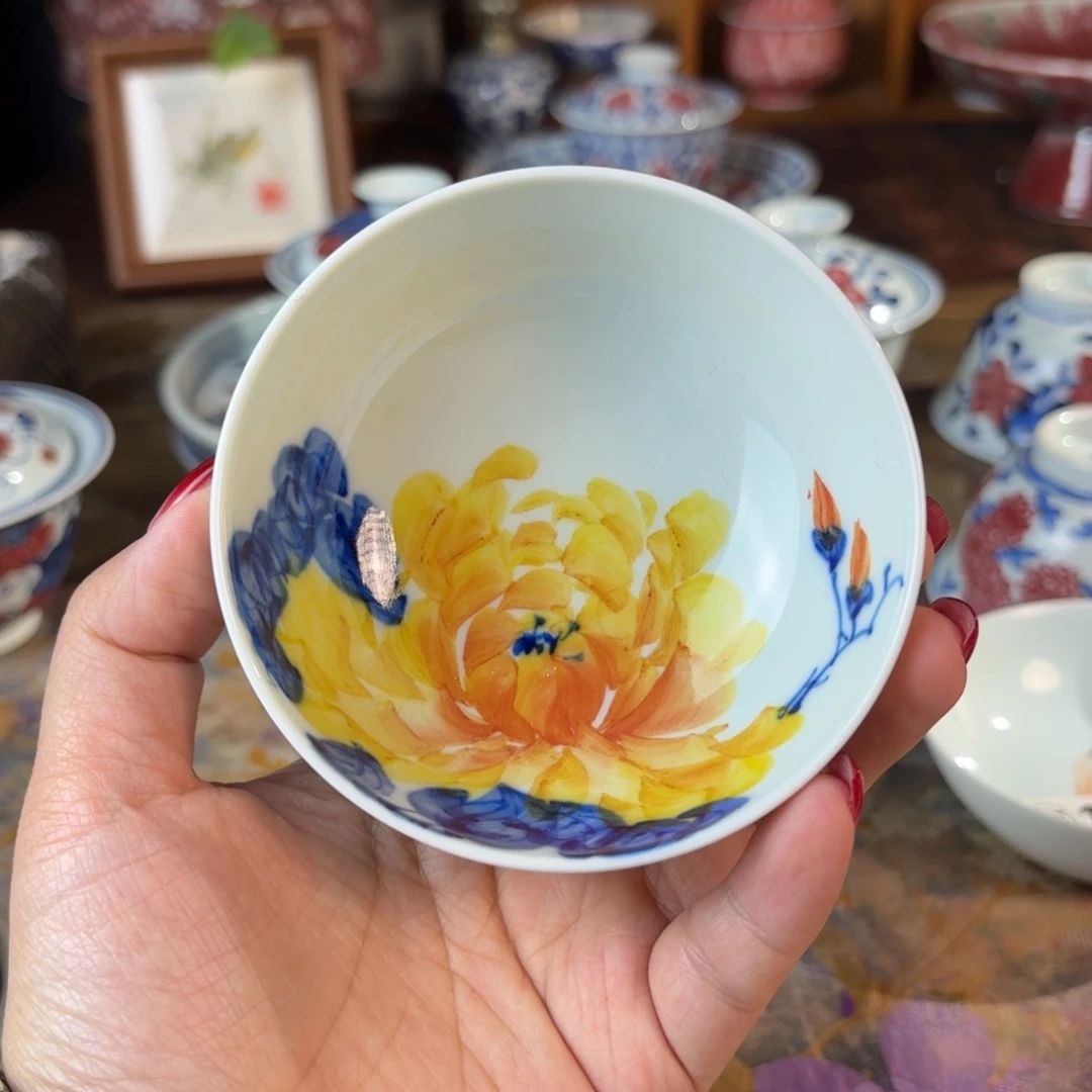 瓷青花手绘釉下五彩牡丹