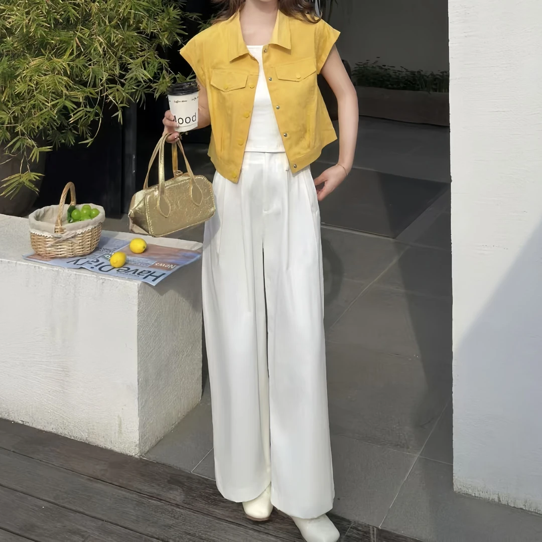 短袖套装气质时尚休闲夏季显瘦高腰短款百搭阔腿宽松无袖时尚套装