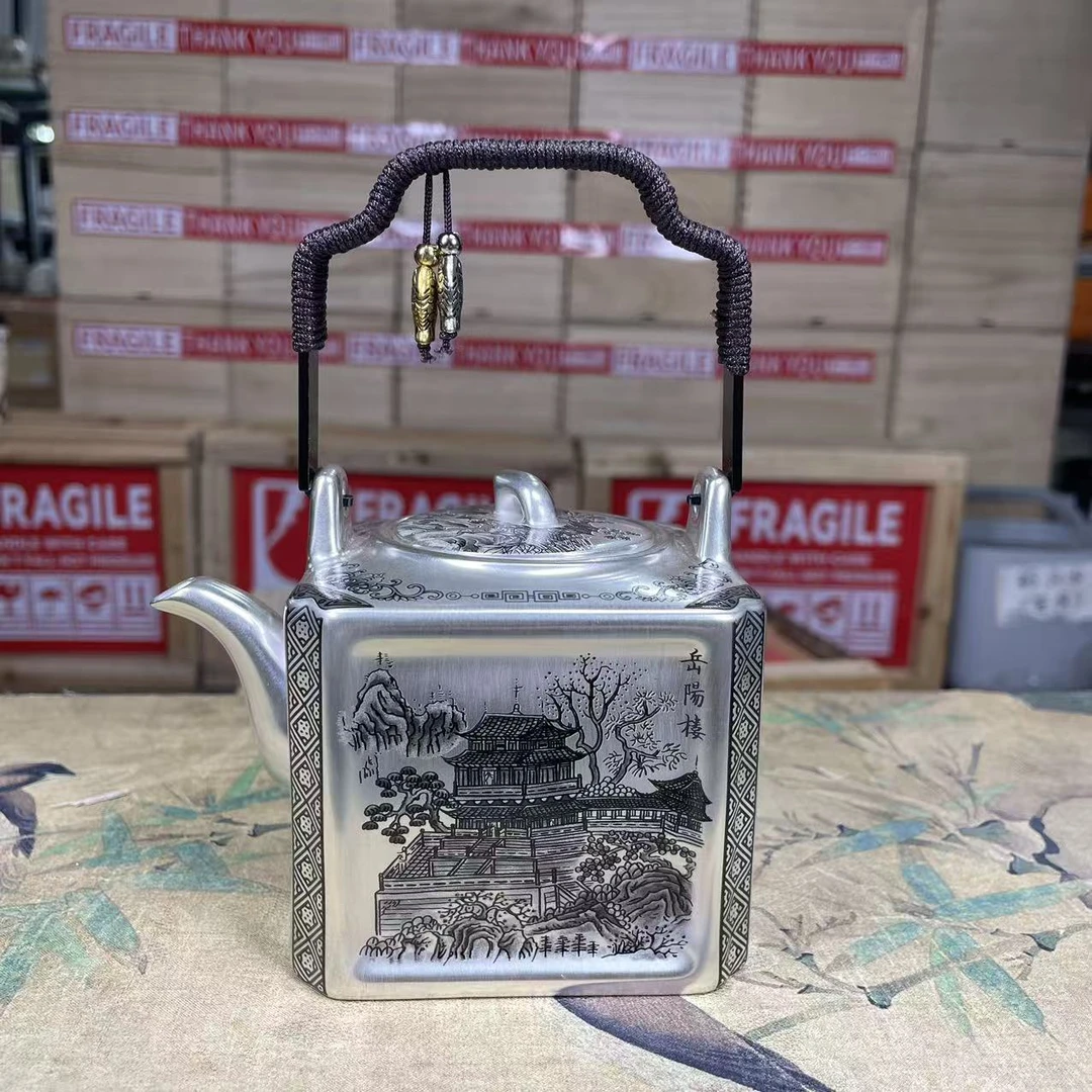 瓷韵优品 四大名楼四方鎏银提梁银壶精致泡茶壶功夫茶具-3216