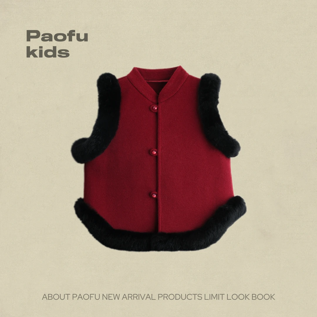 DY221206 冬季新款 呢大衣女童双面绵羊毛背心套装 保暖秋冬宝宝